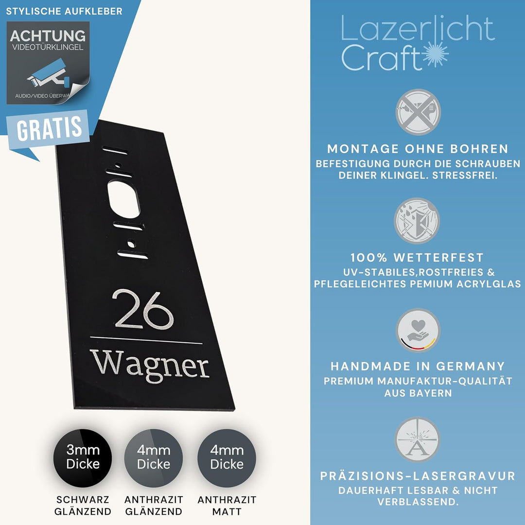 Klingelschild passend für Ring Videotürklingel Plus Kabel (Wired Video Doorbell Plus, neueste Genera