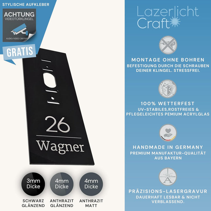 Klingelschild passend für Ring Videotürklingel Plus Kabel (Wired Video Doorbell Plus, neueste Genera