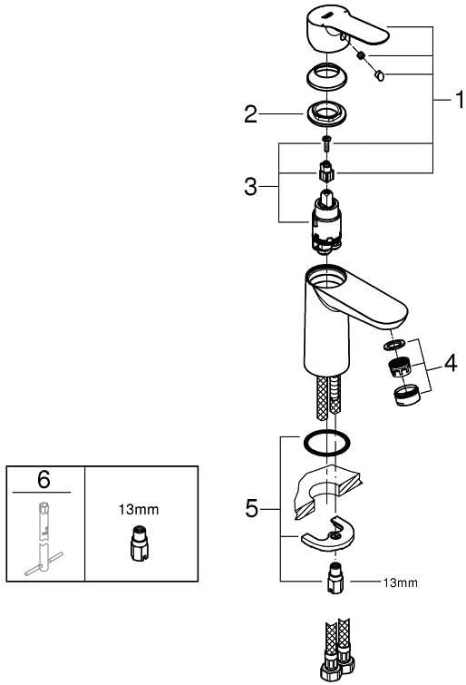 GROHE Start Edge | Einhand-Waschtischbatterie, S-Size | chrom | 23344000, Silber S-Size glatter Körp