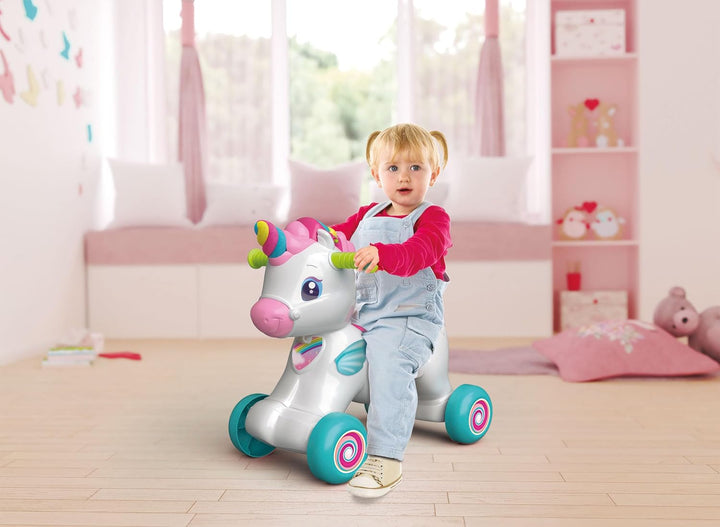 Clementoni 61555 Einhorn Wippe Einhorn Wippe und Läufer mit Musik, Liedern und pädagogischen Inhalte