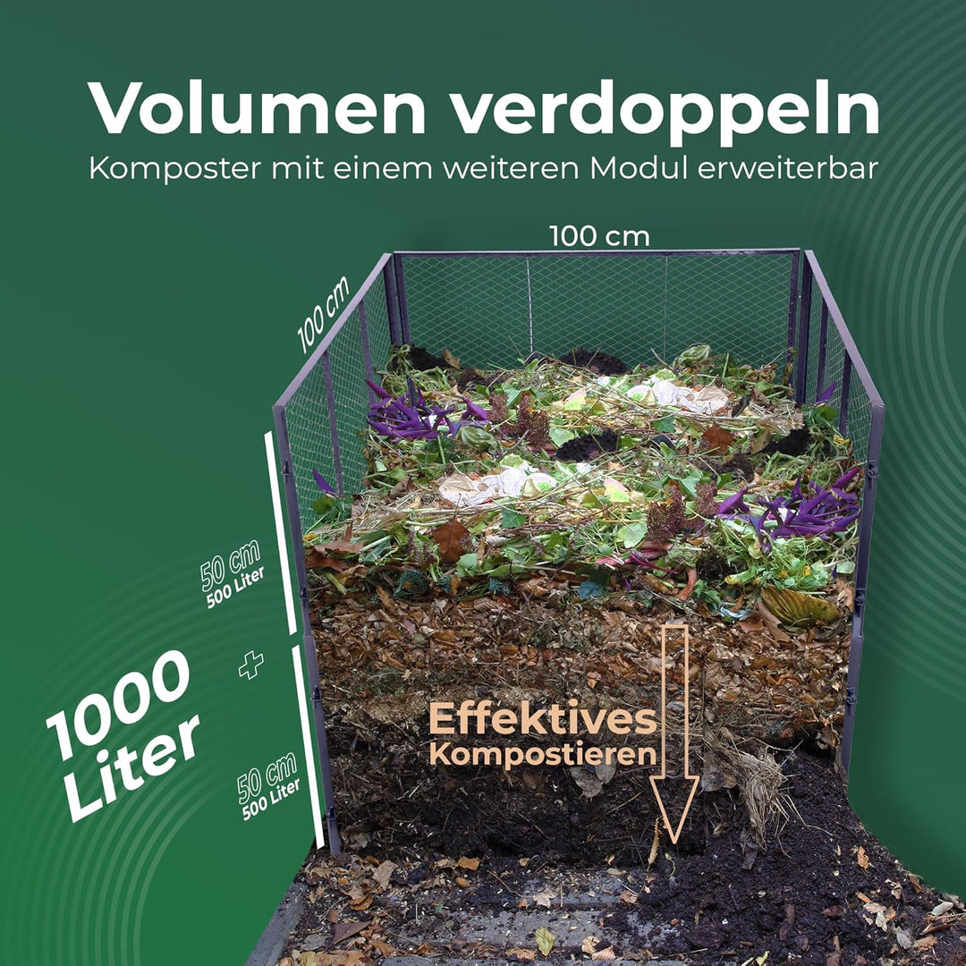 Novatool Garten-Komposter Metall 100x100x50 cm, mit erweiterbarem Stecksytem, pulverbeschichteter Me