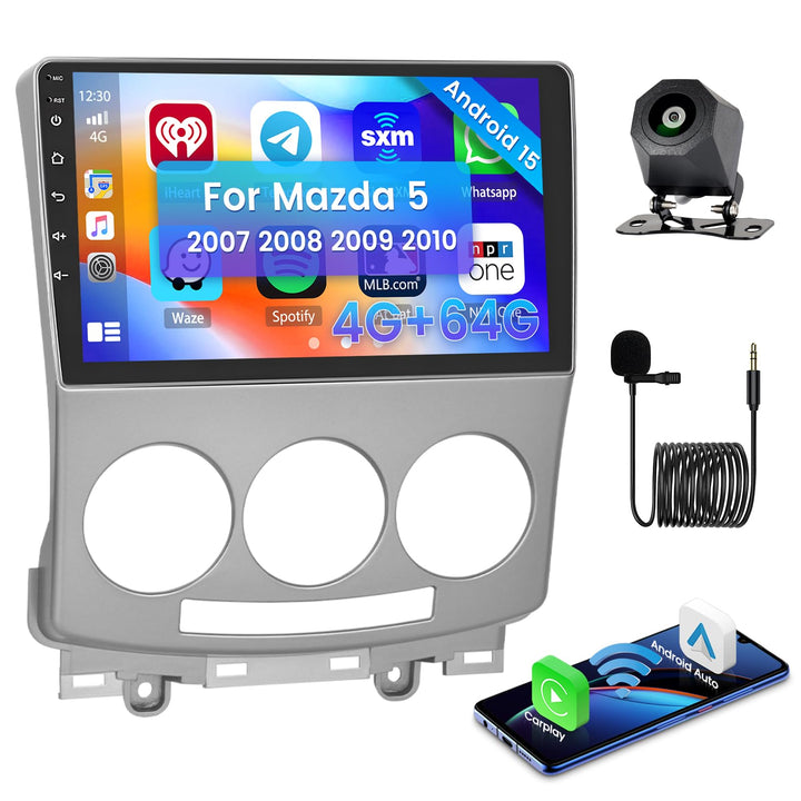 Hikity [4+64G] Android 15 Autoradio für Mazda 5 2007 2008 2009 2010 Radio CarPlay Android Auto Wirel