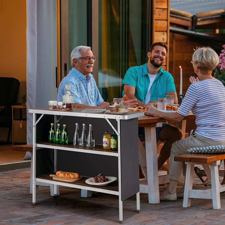 KOMFOTTEU Campingküche mit 3 Ebenen Stauraum, Campingschrank Klappbar mit Tragetasche, Picknicktisch