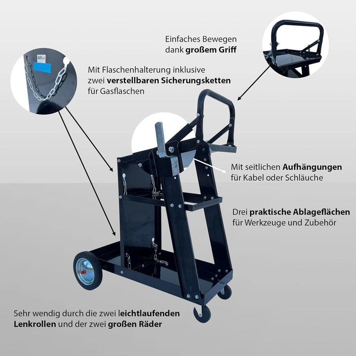 TRUTZHOLM mobiler Schweisswagen 80 kg mit 3 Ablagefächern Werkstattwagen Schweissgerätewagen Flasche