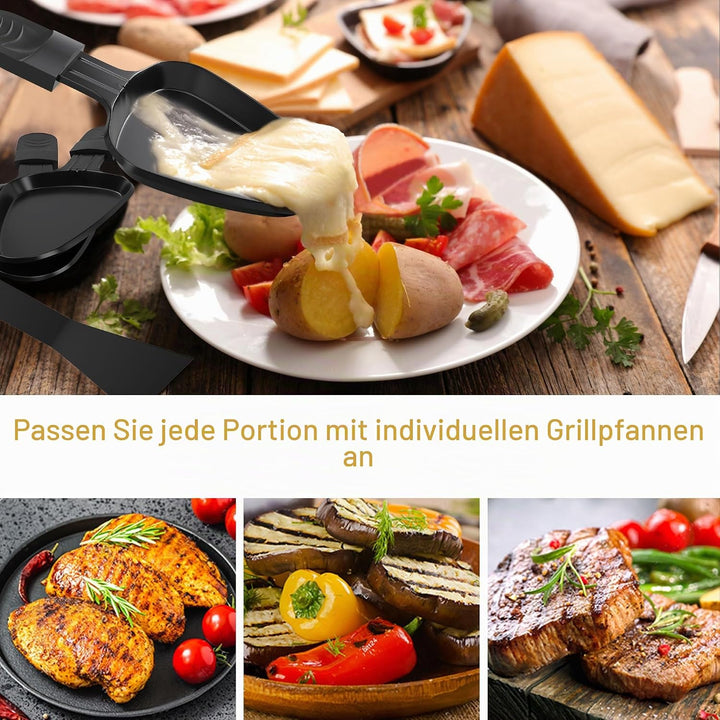 8er Set Raclette Pfännchen antihaftbeschichtet, Mini Grill Pfännchen Ersatz mit 8 Schaber und buntem