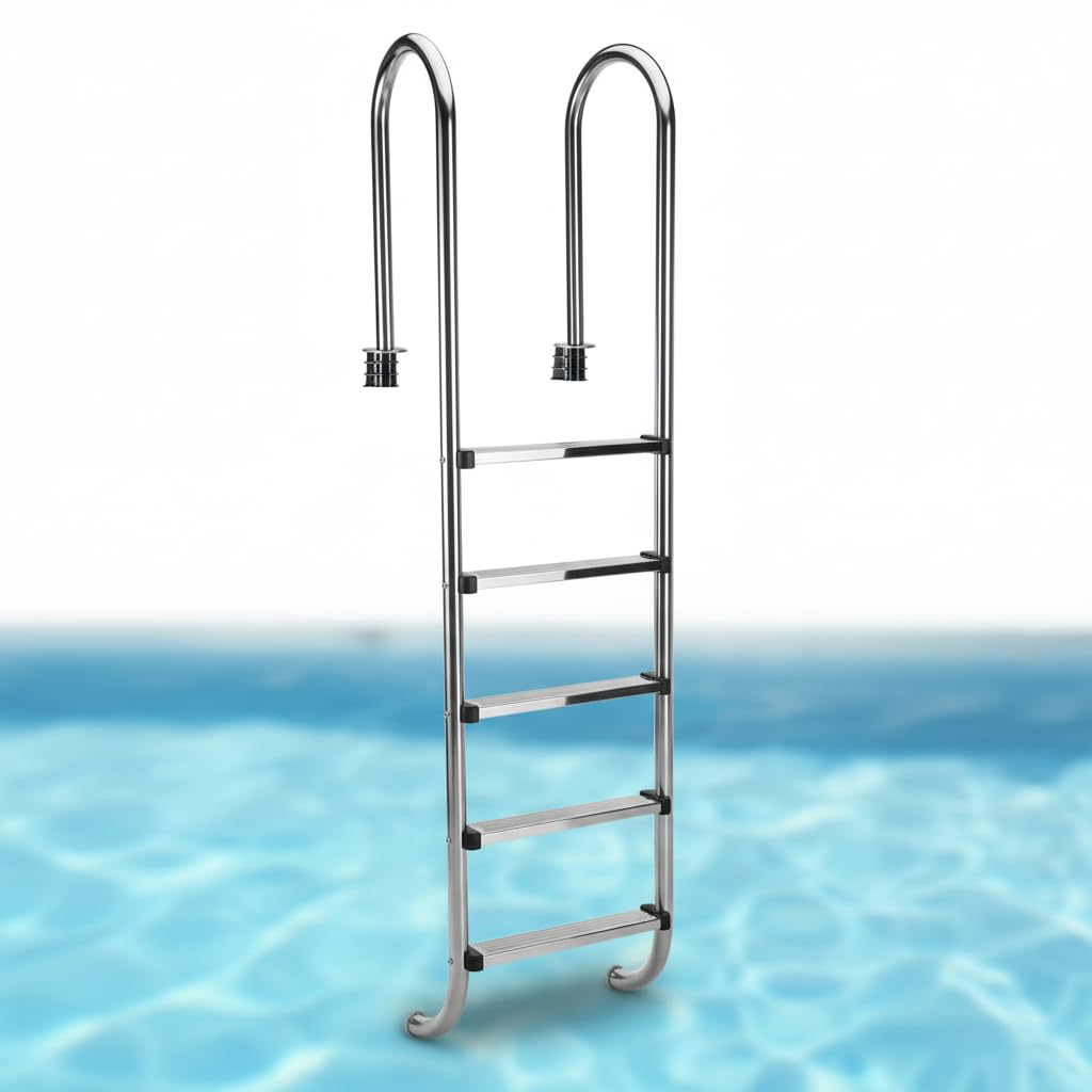 Melko Poolleiter 5stufig Edelstahl Schwimmbecken Treppe Hochbeckenleiter Einbauleiter 5 Stufen, 5 St