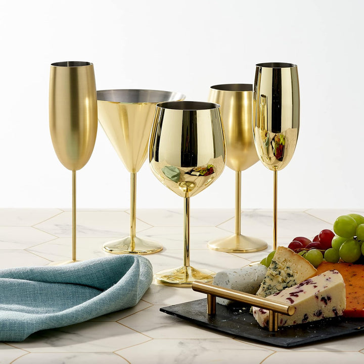 Oak & Steel - 4 Edelstahl Sektgläser Geschenkset, Champagner & Prosecco Gläser (285ml) - Gold - Robu
