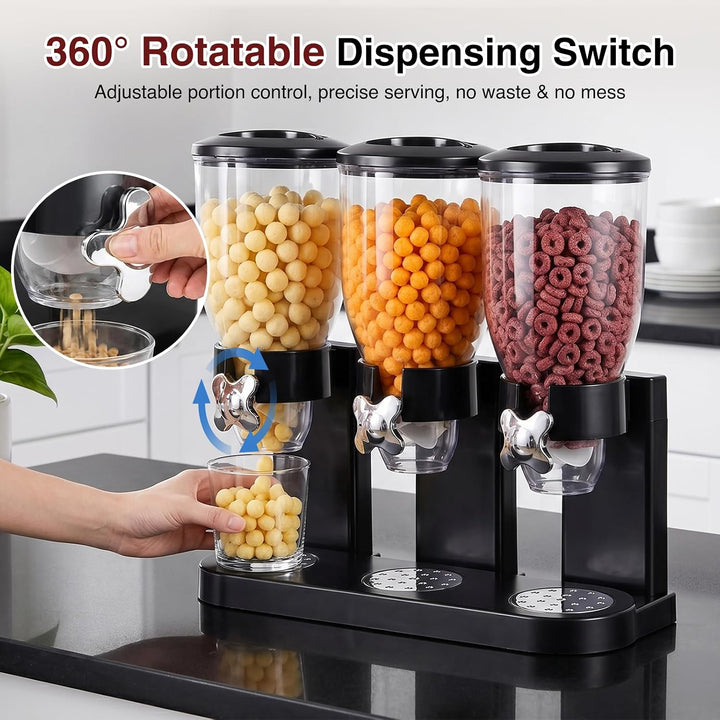 Cereal Dispenser Countertop 2L, Dreifacher Müslispender, Luftdichte Vorratsdosen mit Drehverschluss,