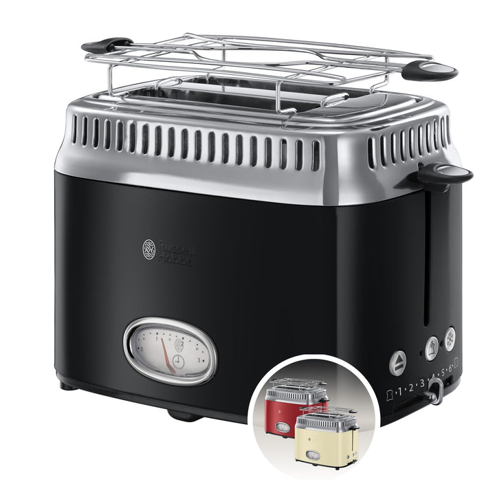 Russell Hobbs Toaster [für 2 Scheiben] Retro Edelstahl Schwarz (Countdown-Anzeige im Retrodesign, in