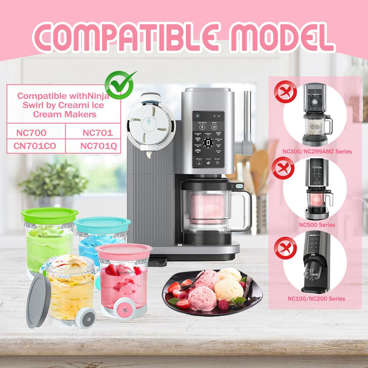 Für 2 Stück Ninja Swirl Creami Behälter 480 ml Eisbehälter für NC700 NC701EU Serie, Eiscreme Behälte