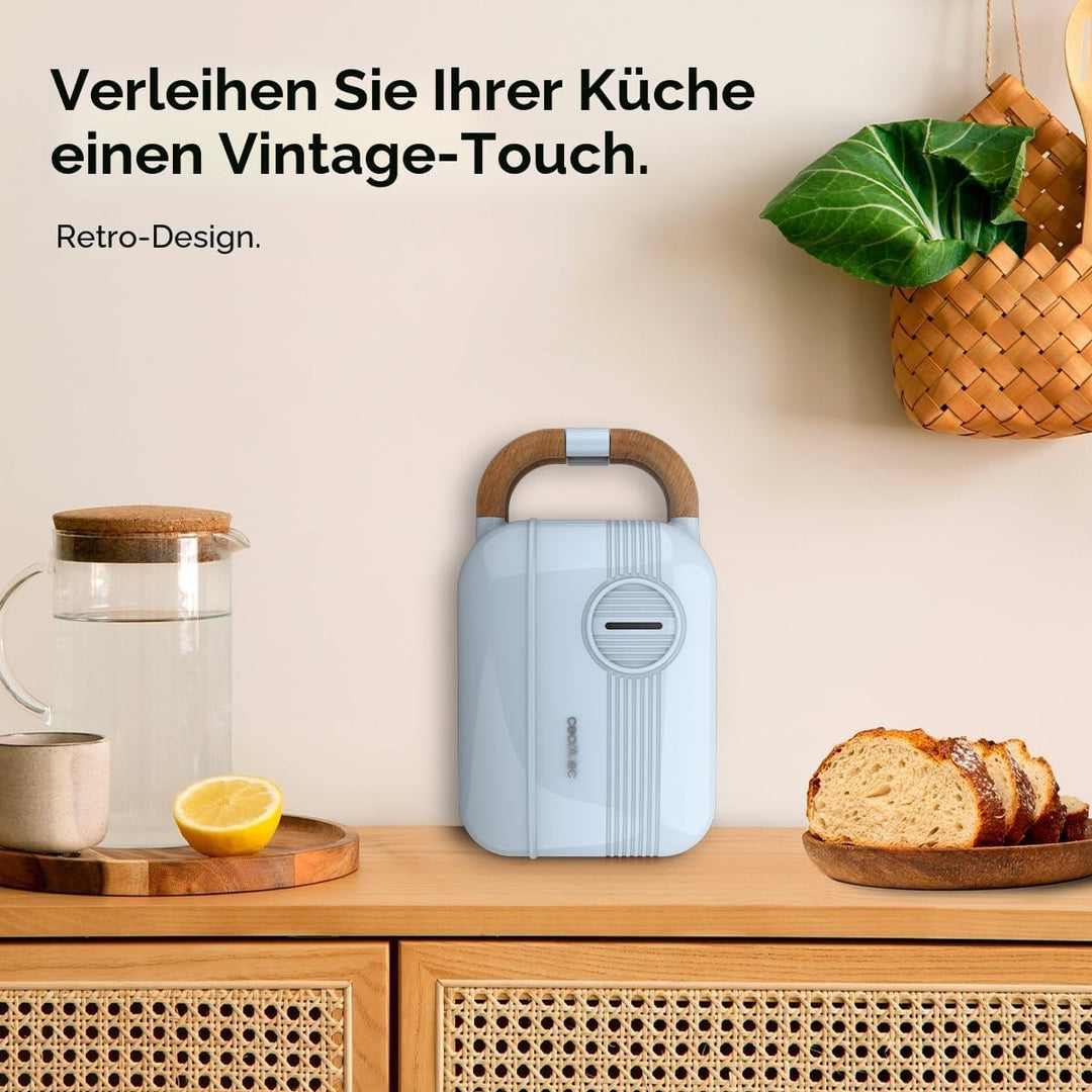Cecotec Sandwichmaker Vintage Rock'Ntoast Retro One Blau. 700W, 3 austauschbare Platten, Retro-Desig