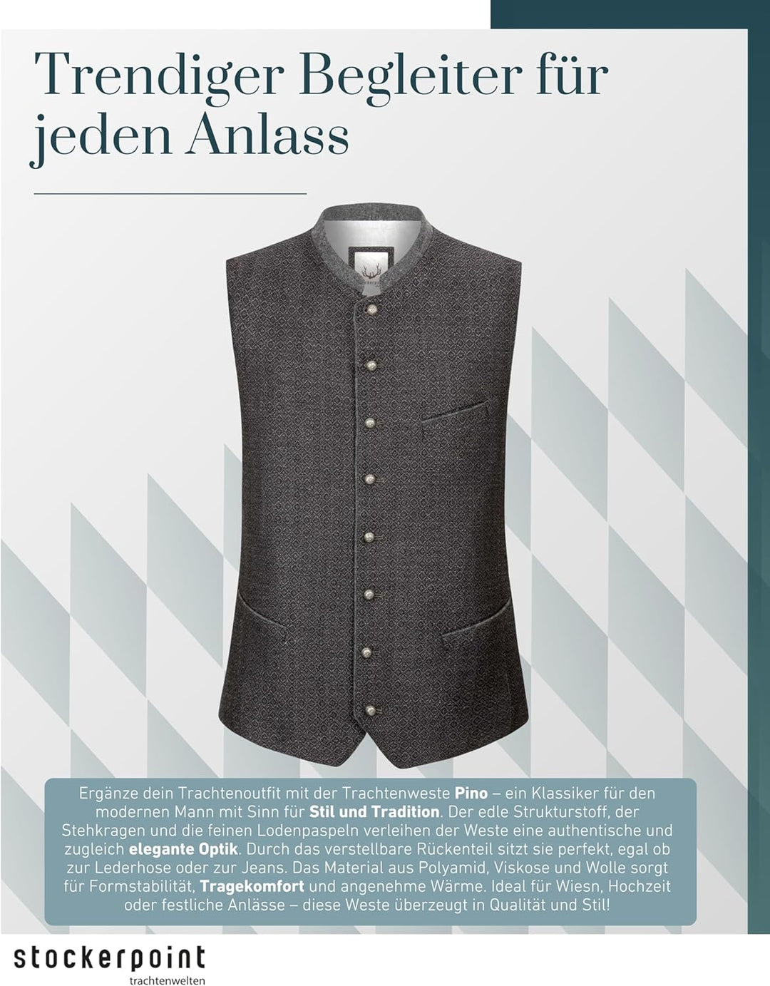 Stockerpoint Herren Weste Pino Trachtenweste 50 Grau, 50 Grau