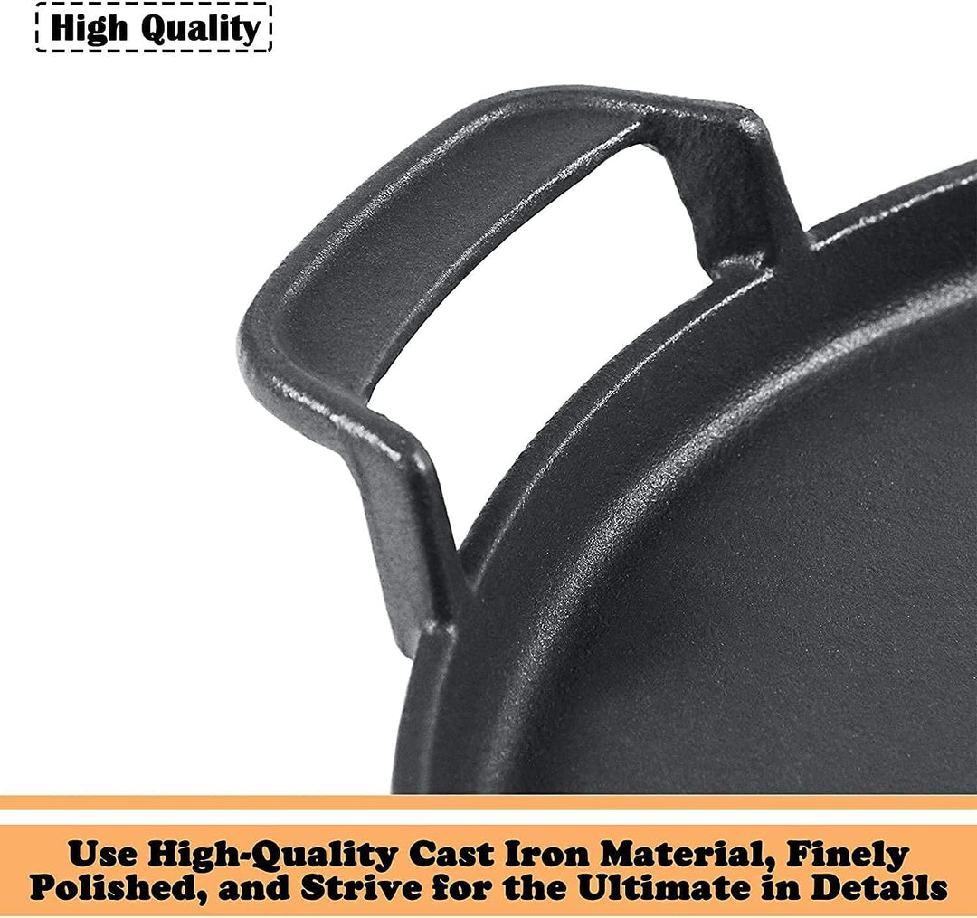 Denmay Universal Gusseisen Grillpfanne, gross rund Gusspfanne mit zwei Griffe und zwei Ausgiesser, m