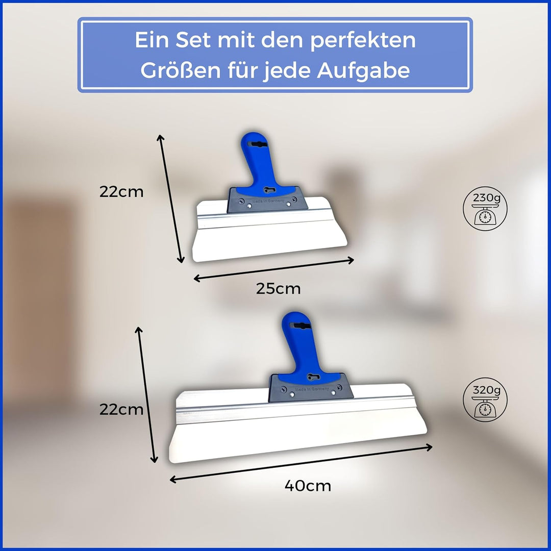 BACHSAM® Made in Germany hochwertige (runde Ecken) Flächenspachtel-Set 400mm und 250mm breit - Profi