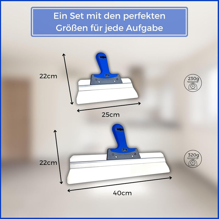 BACHSAM® Made in Germany hochwertige (runde Ecken) Flächenspachtel-Set 400mm und 250mm breit - Profi