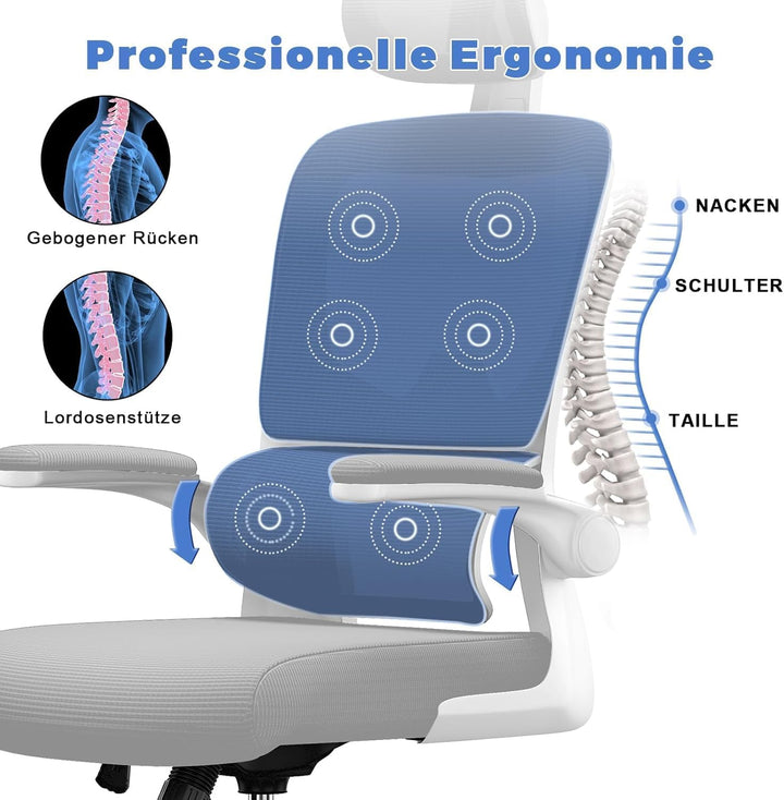 naspaluro Bürostuhl Ergonomischer, Schreibtischstuhl mit Verstellbarer Kopfstütze, Armlehnen, Dynami
