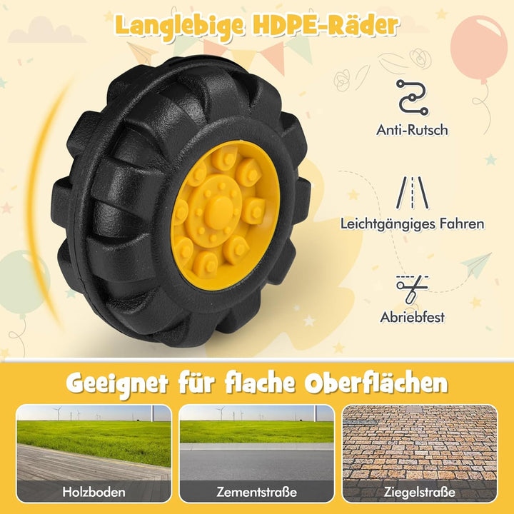 DREAMADE Kinder Sitzbagger, Aufsitzbagger mit Schaufel &amp; eingebautem Stauraum, Sandbagger mit Sound-