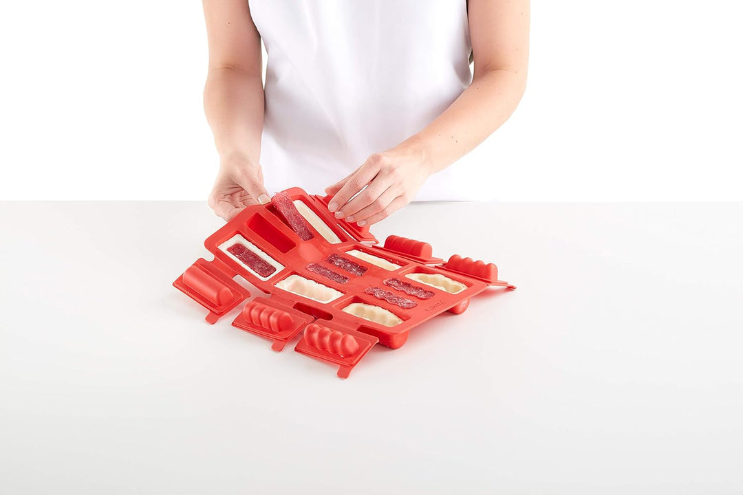 Lékué Backform für Mini-Mousse-Gebäck, Silikon, rot Rechteckig, Rechteckig