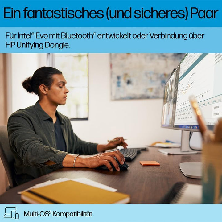 HP 680 Combo kabellose Tastatur und Maus, 6 programmierbare Tasten, optischer Sensor mit 1200 DPI, b