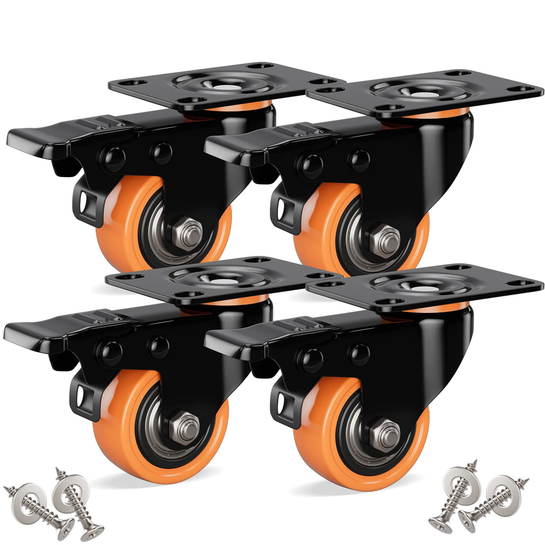 4 Stück Möbelrollen Ø50mm mit Bremsen inkl. Montagezubehör Lenkrollen Transportrollen 360° Drehung b