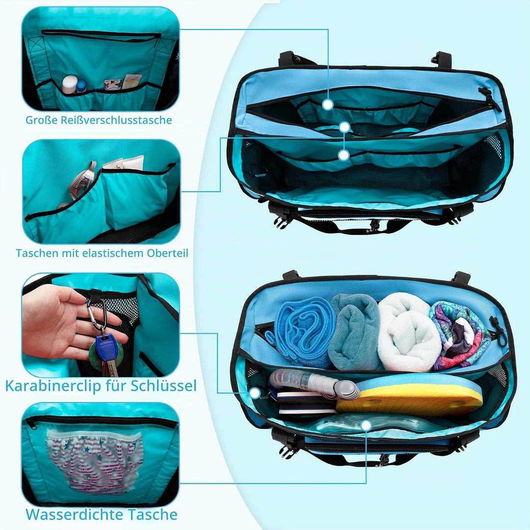 Fasrom Strandtasche XXL mit Reissverschluss unten, badetasche Gross | Mit Trennsystem mit 2 Schichte