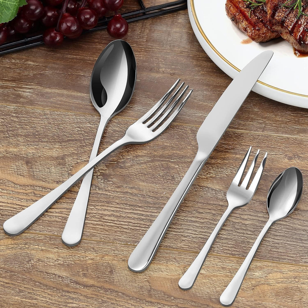 BEWOS Besteck Set für12 Personen - 60 Teilig Essbesteck Set inkl. Messer, Gabel, Löffel, Besteck Ede