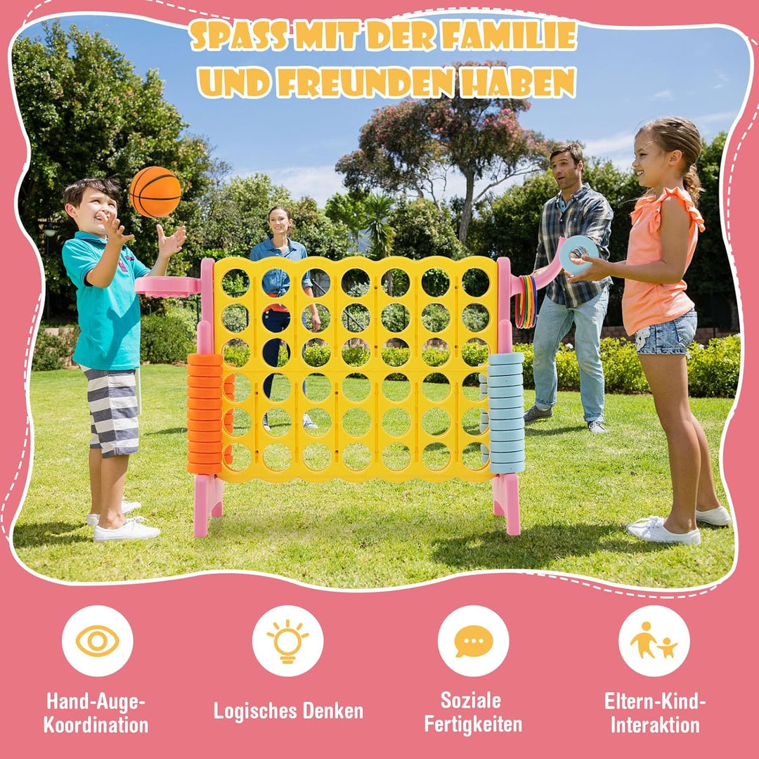GOPLUS Riesiges 4 Gewinnt Spiel, Strategiespiel mit 42 Ringen, Basketballkorb & Wurfspiel & Schnells