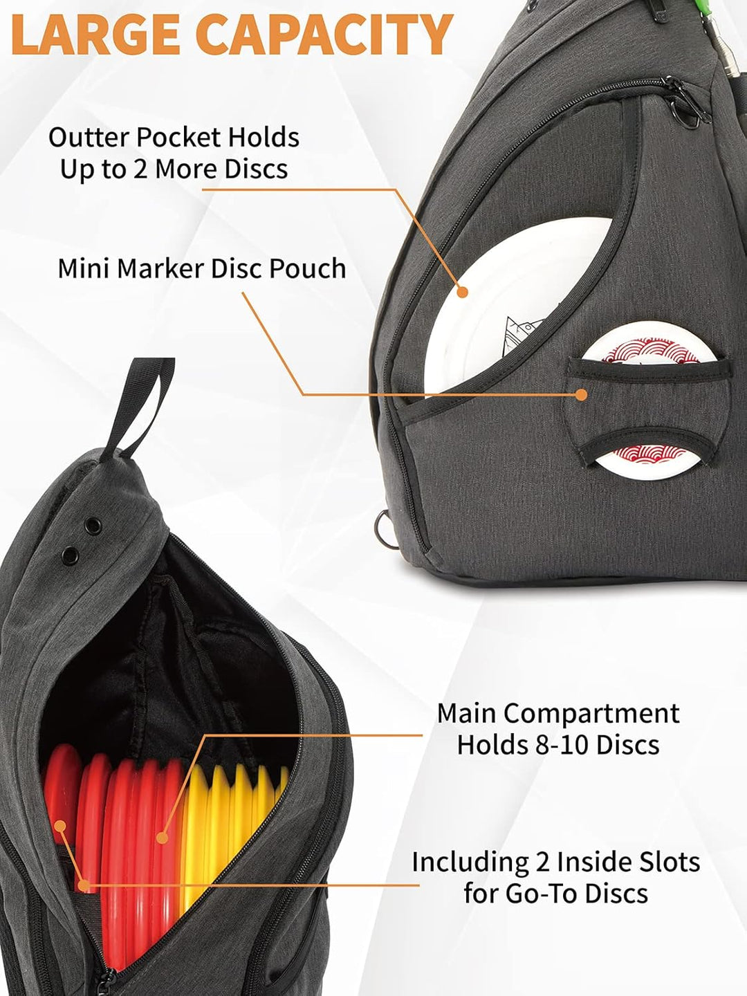 MOYAQI Disc Golf Tasche mit Retriever Halter und Aufbewahrungstaschen, Disc Golf Rucksack mit 8-10 D