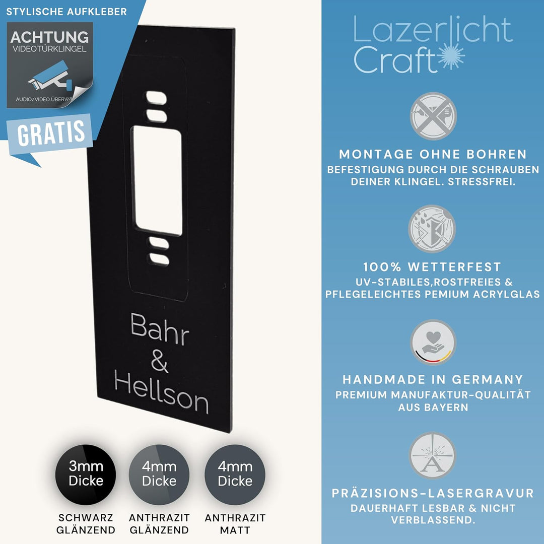 Klingelschild für Eufy Video Doorbell S330 Dual | Schwarz oder Anthrazit | Verschiedene Muster, Vers