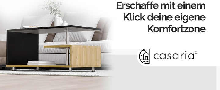 Casaria® Couchtisch Grau Holz Modern mit Stauraum 95x55cm Edelstahl Füsse Rund Höhenverstellbar Abla