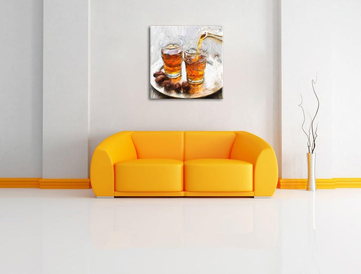Pixxprint Arabischer Tee Pinsel Effekt, Format: 70x70 auf Leinwand, 70x70