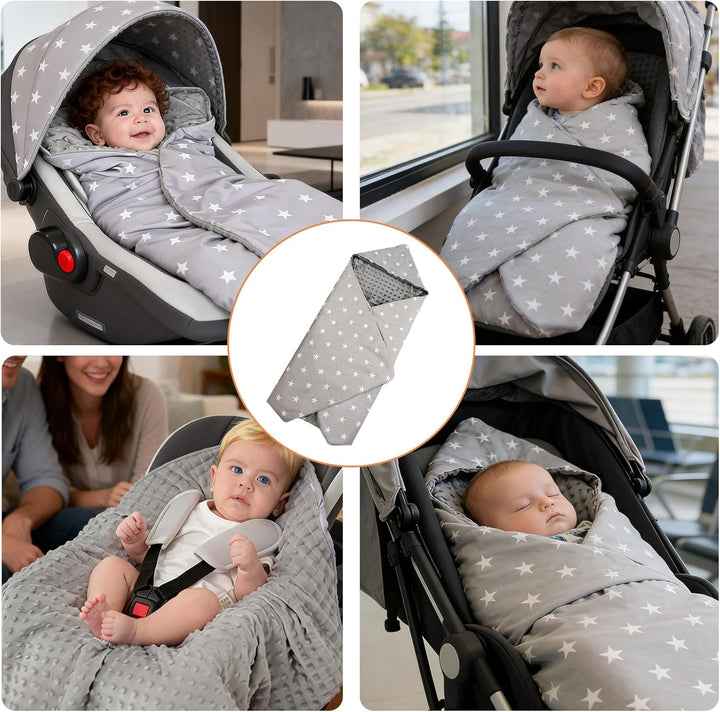 BORDEAG Einschlagdecke Babyschale, 90 X 90 cm Baby Einschlagdecke, Musselin Einschlagdeckes Babyscha