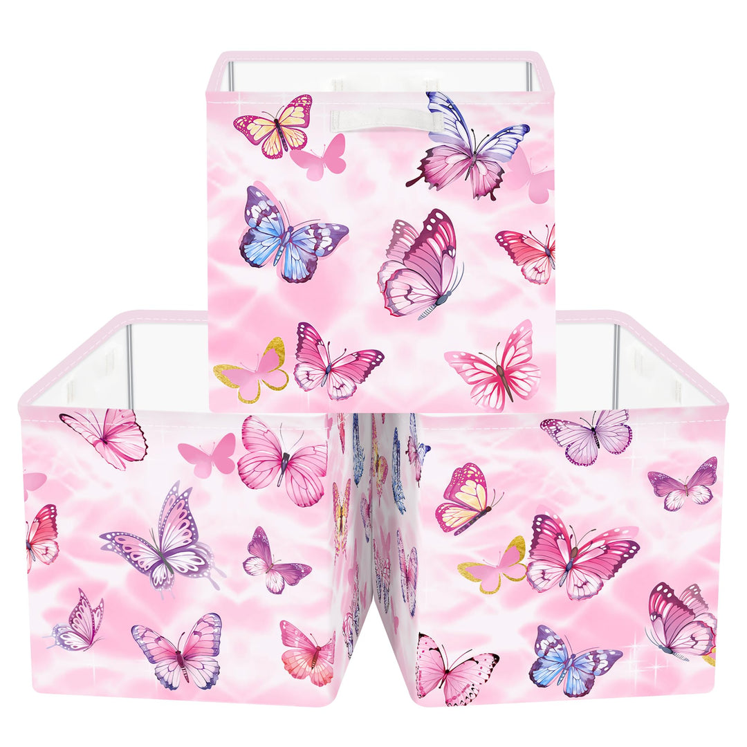 Clastyle 3 Stück Schmetterling Kinder Aufbewahrungsbox Stoff für Kallax Faltbar Aufbewahrungskorb Kl