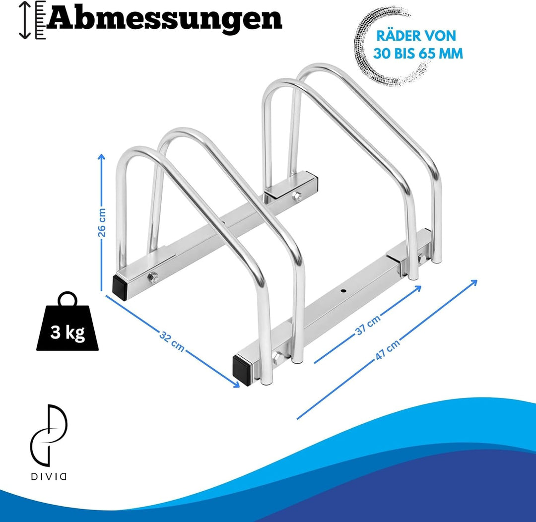 DIVID® Fahrradständer für Fahrräder, Mehrfachständer, 37cm Abstand zwischen den Rädern,Boden oder Wa