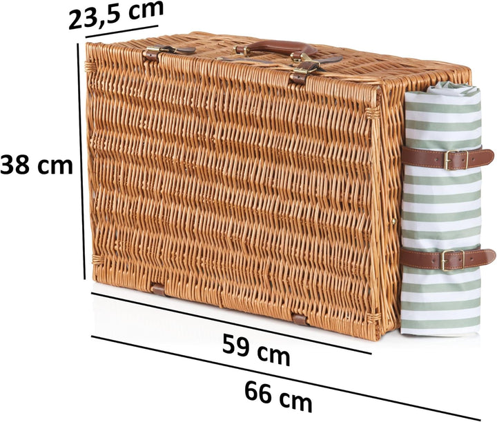CampFeuer Picknickkorb 4 Personen mit Geschirr-Set und Kühlfach | 29-teilig | Picknickkoffer, Weiden