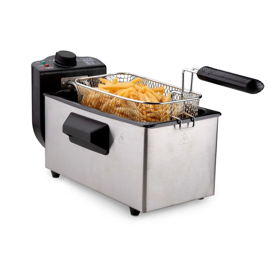 alpina Fritteuse - 3 Körbe - 5 Liter - 2000 Watt - Thermostat bis 190 °C - Anti-Heizung - Edelstahl