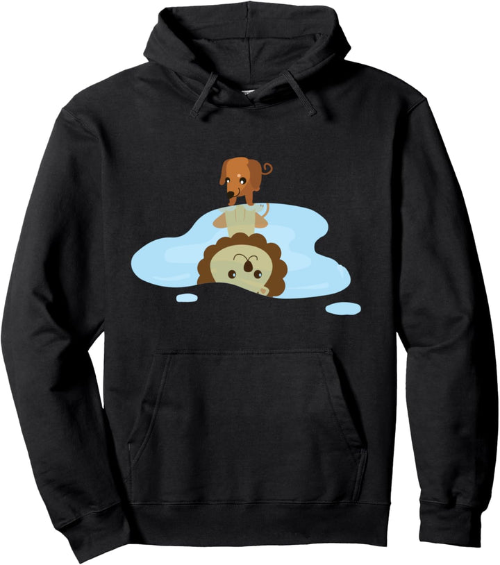 Roter Dackel Dachshund sieht sich als Löwe in einer Pfütze Pullover Hoodie