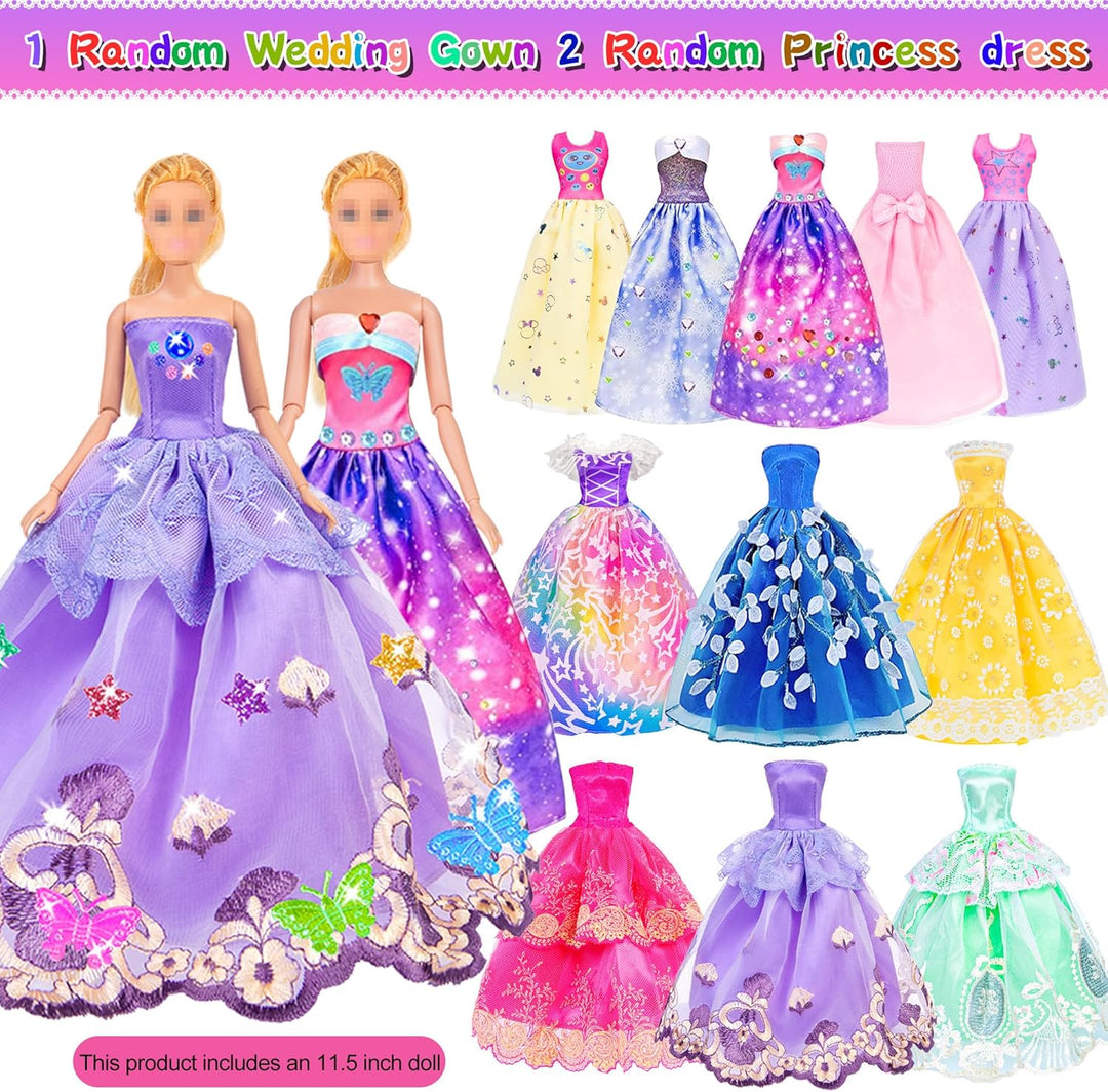 91pcs 11.5 Zoll Mädchen Puppe mit Kleidung Zubehör und Schrank, Prinzessin Mode Kleider, Outfits ,Ba
