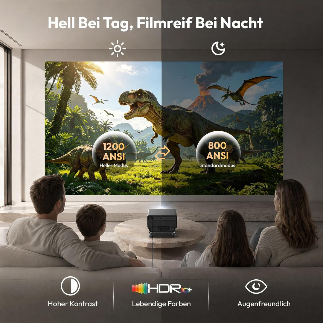 Xgody A8 Beamer 4K Heimkino Native FHD 1080P, 1200 ANSI Autofokus, 6D Auto-Trapezkorrektur, 20W HiFi
