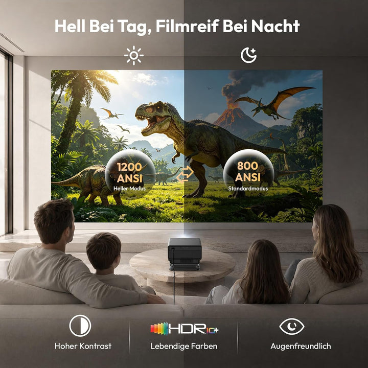 Xgody A8 Beamer 4K Heimkino Native FHD 1080P, 1200 ANSI Autofokus, 6D Auto-Trapezkorrektur, 20W HiFi
