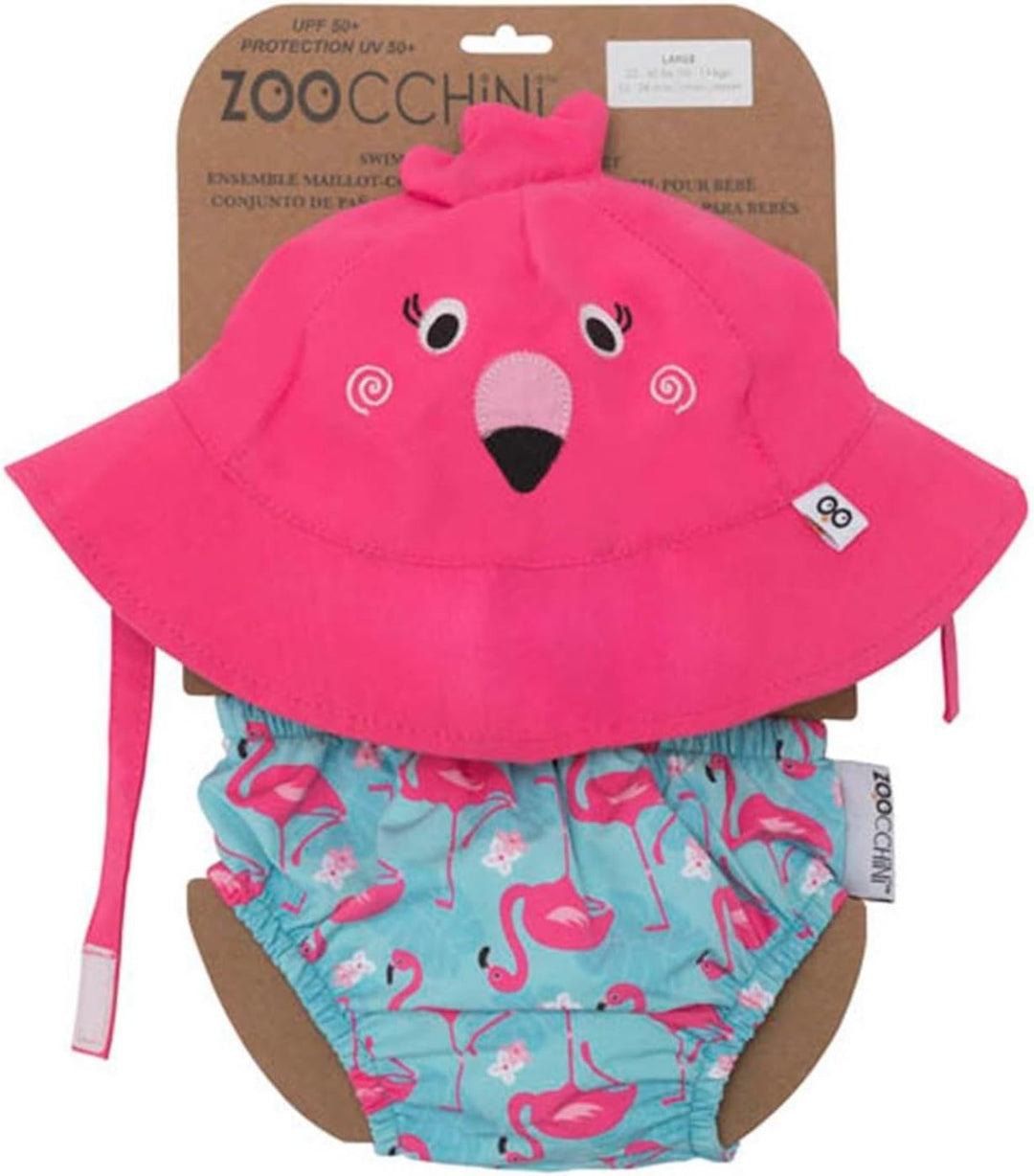 ZOOCCHINI LSF 50+ Baby Schwimmwindel &amp; Sonnenhut Set, Franny der Flamingo, 3-6 Monate