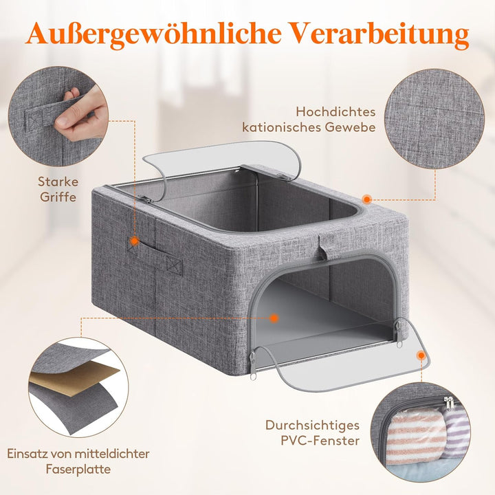 Lifewit 4 Stück Kleideraufbewahrungsbehälter mit Metallrahmen, Faltbare Aufbewahrungsbox mit Deckel,