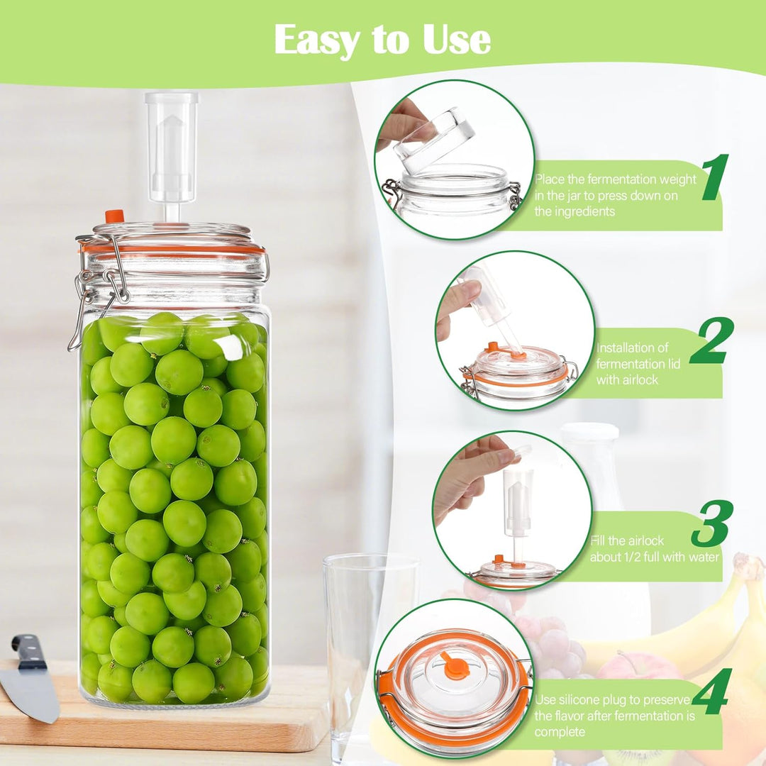 2 Stück Fermentierglas,1300ml Fermentationsglas mit Deckel, Einmachglas mit Gärventi &amp; Gewicht, Ferm
