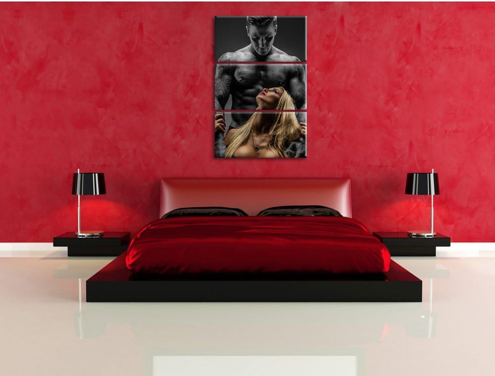 Pixxprint Sexy Frau mit tätowiertem Mann als Leinwandbild/Grösse: 3 Teilig (120x80 cm) cm/Wandbild/K
