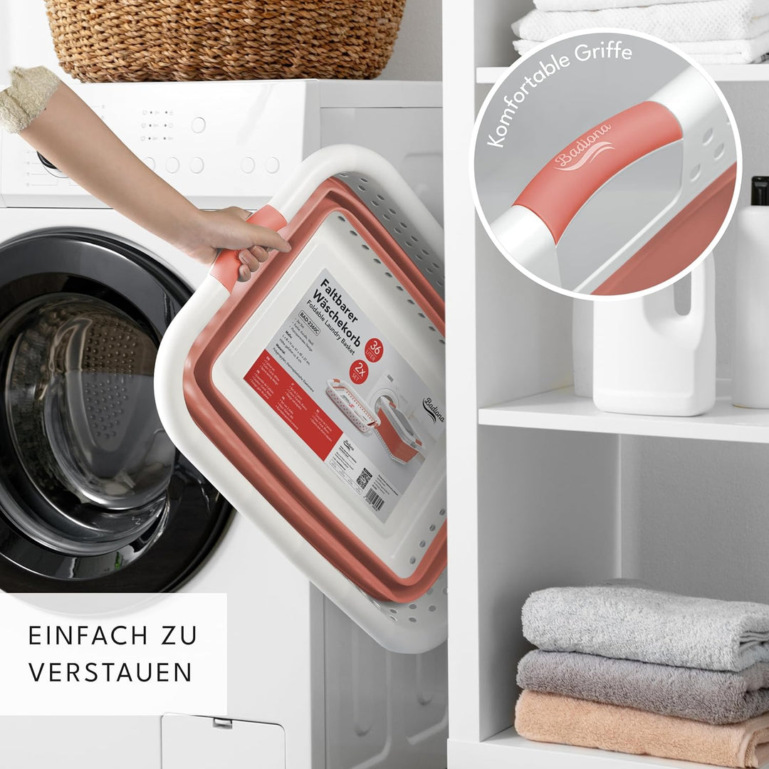 2er Set Wäschekorb faltbar - 36 Liter & Universelle Nutzung I Zusammenklappbarer faltbarer Wäschekor