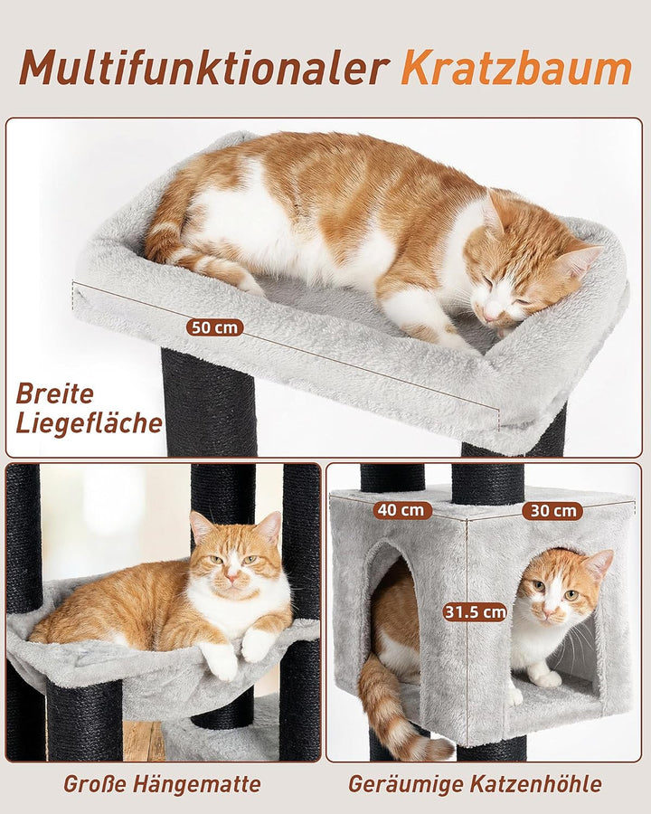 Kratzbaum Gross, 164cm Kratzbaum Grosse Katzen Stabil mit 11cm d Stämme, 2 Hängematte, 2 Plüschplatt