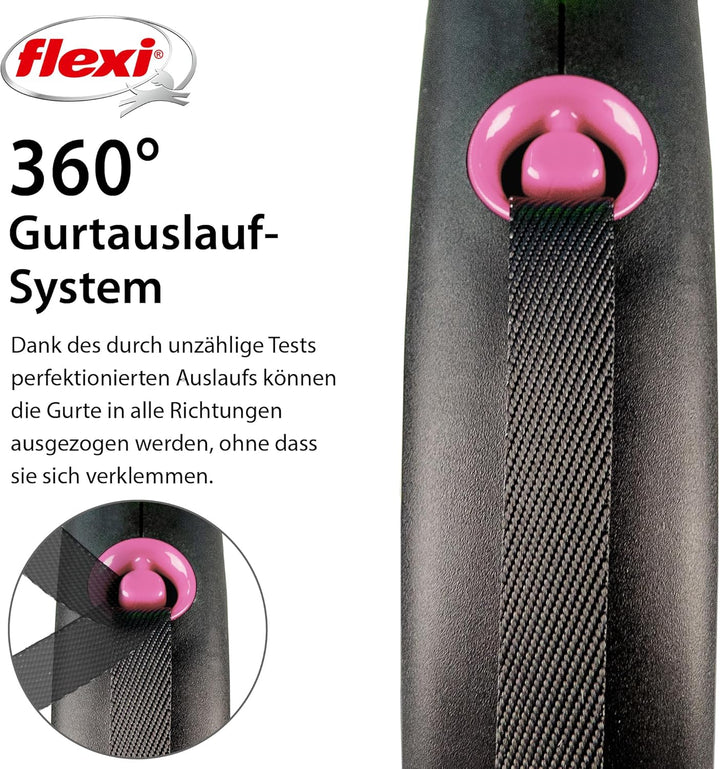 flexi® Black Design S Gurt 5 m schwarz/pink, Roll-Leine für Hunde bis 15 kg schwarz/pink S: 5m (max.