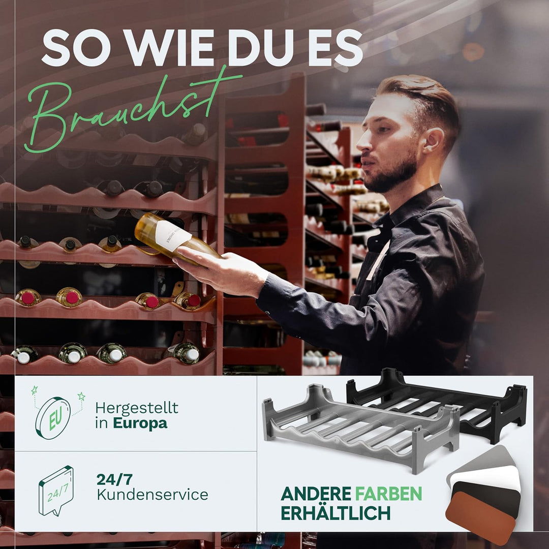 Novaliv Braunes, Modulares Flaschenregal für 60 Weinflaschen - Stapelbar, Erweiterbar, Robust - Idea