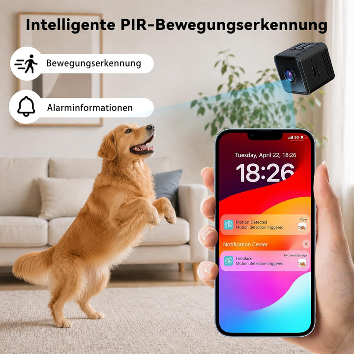 Mini Camera, Live Übertragung Handy APP Für WiFi Überwachungskamera Innen, mit Akku Sicherheitskamer