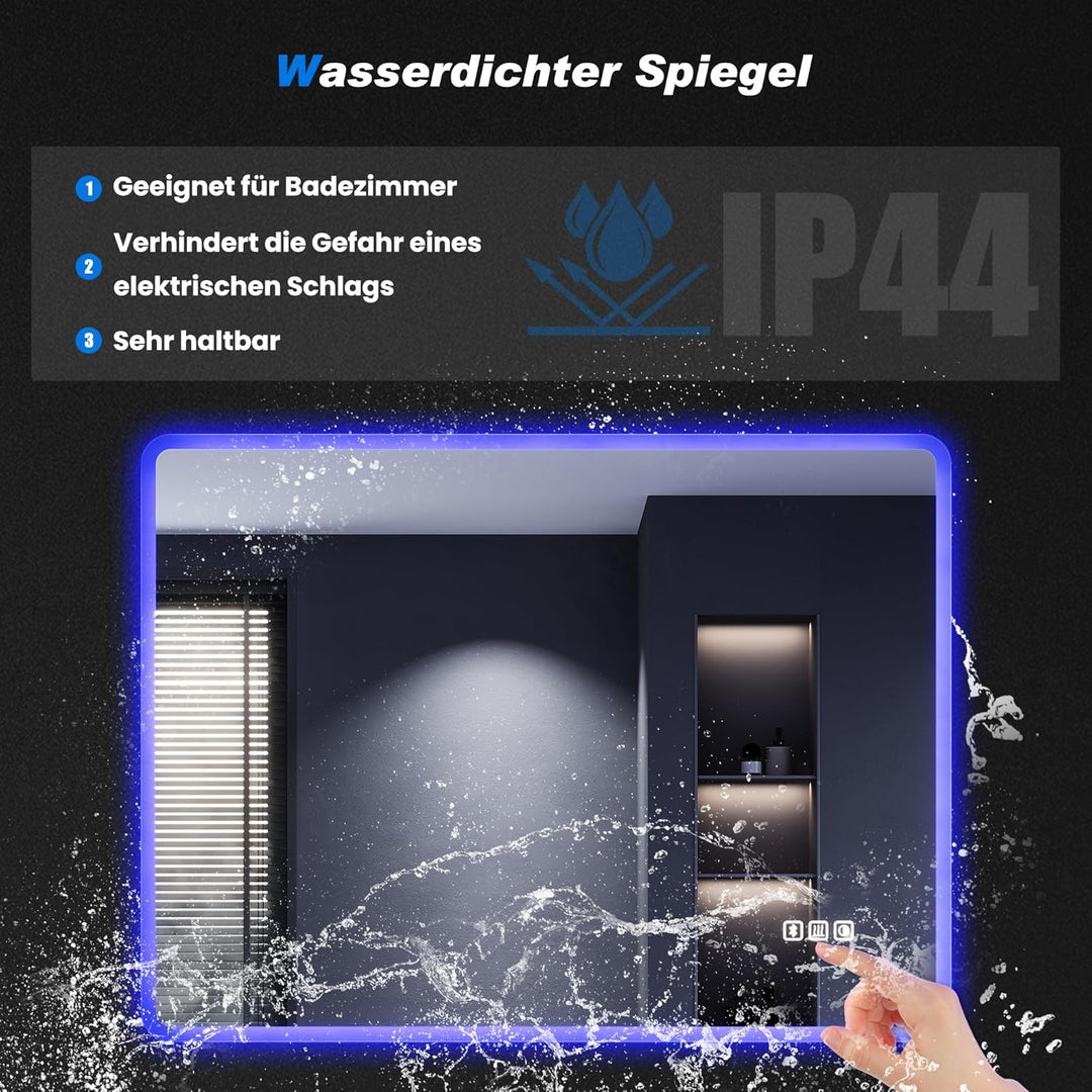 SONNI Badspiegel mit Beleuchtung 80x60 cm, LED Spiegel mit Bluetooth und Touch-Schalter, Dimmbar, Be